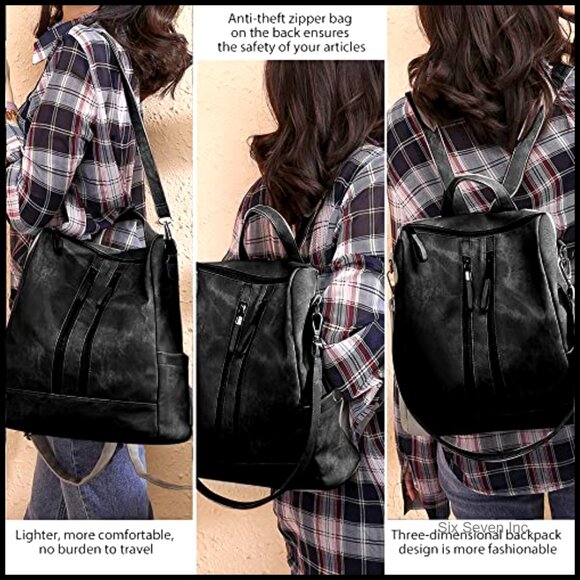 Leather Waterproof Anti-Theft Backpack Purse Convertible Shoulder Bag Minimal main image 7